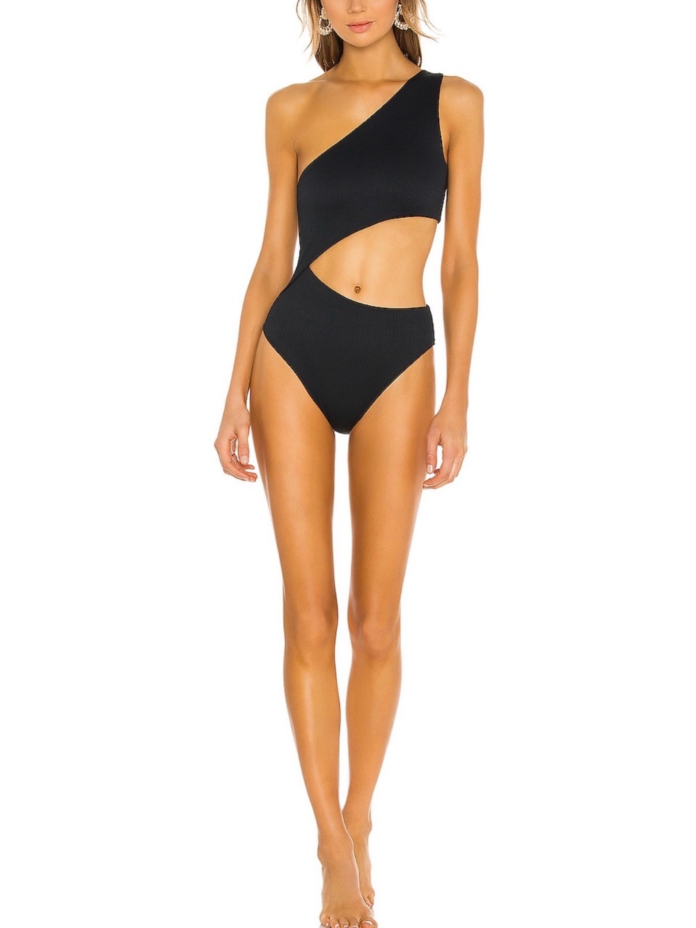 Beach Riot ‘Celine’ Black One-Shoulder Cutout One-Piece Swimsuit